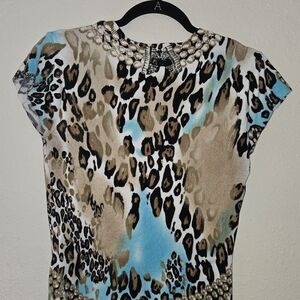 Cache Leopard Print Short Sleeve Top